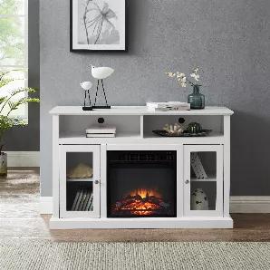 Dimensions: Cabinet 47.5"(W)x15.5"(D)x30.5"(H) inches, insert electric fireplace 18"(W) x 5"(D) x 17.25"(H). The TV stand supports up to a 55" flat panel TV with a maximum top load capacity of 250 lbs.<br>This fire places electric heaters tv stand comes with electric fireplace,The insert just a wood burning realistic flame effect, can be used with or without heat all year long so you can enjoy the flame effect in the summer. Plug in and use under a voltage of 120, with remote control 5120 BTUS, 