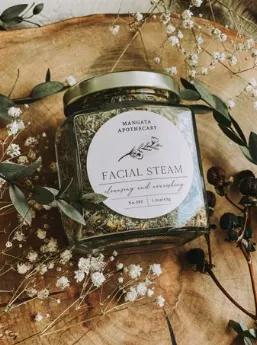 #303 Botanical Facial Steam<br>A combination of healing herbs to help open and cleanse your pores. Made with highlights of rosemary & eucalyptus.<br> Suggested Use:<br>1) Wash your face with warm water./ Lavez votre visage ? l'eau ti?de. <br>2) Toss a 1/4 cup of herbs into a bowl and pour some just boiled water over the herbs./M?langez 1/4 tasse d'herbes dans un bol et versez un peu d'eau bouillie sur les herbes<br>3) Make a tent over your head with a clean towel./Faites une tente au-dessus de v