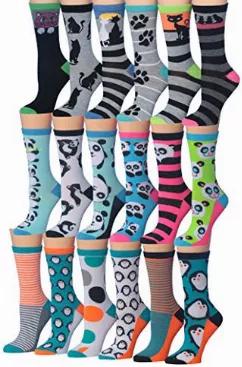 Tipi Toe Women's Ladies 18-Pairs Value Pack Penguin Cat Socks Panda Bear Novelty Animal Design Winter Socks