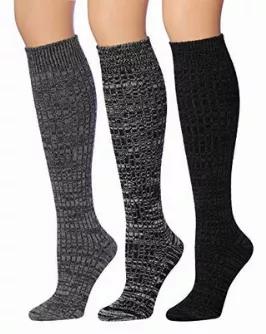Tipi Toe Women's 3 Pairs Ribbed Cable Knee High Wool-Blend Boot Socks