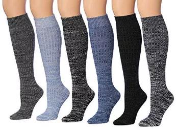 Tipi Toe Women's 6 Pairs Ragg Marled Ribbed Mid-Calf High Wool-Blend Boot Socks