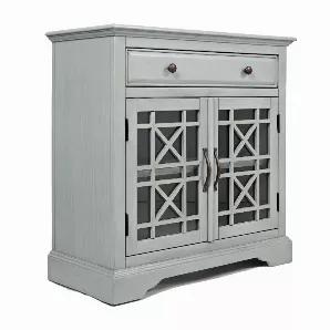 Following a mid-century design, this Craftsman Series 32 Inch wooden Accent Cabinet will give a classic appeal to your home. Featuring an earl gray finish, this accent cabinet is all set to offer you enough storage with its double door storage and one drawer space while the metal knobs and handles are giving easy access to the drawers and doors. Durably constructed from wood, it will coordinate with any color scheme. This cabinet features spacious molded top and 2 interior shelves behind the fre
