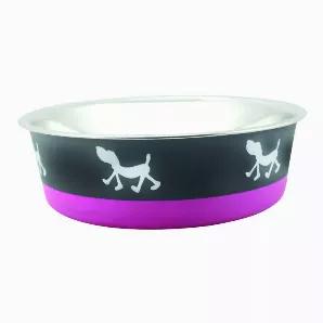To make your pet feeding easier use this finely designed pet bowl. It is a high quality stainless steel bowl with gray plastic exterior and a refined pink rubber base, ensuring that the bowl is skid free and your pet will not knock it around while feeding. Since the bowl does not tip over easily it is spill proof too. The bowl has wider and flared top with silver steel inside that makes it easy to clean and maintain. It has a capacity of 1600 ml.