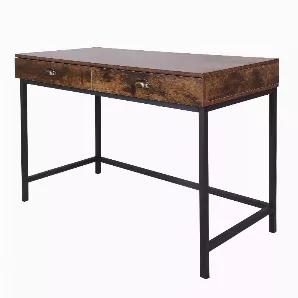 Amalgamate your office space by bringing in this industrial style computer desk, featuring spacious storage with 2 drawers facilitated with flush mount pull handles for easy access. Provided with grain details, it rests on tubular frame.