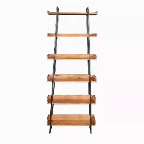 A perfect blend of farmhouse style and industrial style, this Ladder Bookshelf which comes with 6 tier storage space will serve as a sophisticated abode for all your books and exotic decor items. This bookcase is constructed sturdily from the combination of acacia wood and metal frame, it is accented with brown and striking black color finish. Incorporated with aesthetically visible grain details which add an enchanting vibe to it, this coveted piece of furniture can intermingle with any decor s