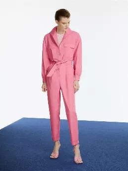 <p>High collar jumpsuit with long sleeves. Snap buttons and flap pockets at front. Elastic cuffs and side pockets. Welt pockets and rubber detail at back.</p>
<p>Harmony Of Colour: Orange, pink and blue: Vitality, happiness and joy that comes with orange hues are complemented by the hopeful optimism of pink and the subtle equanimity of blue. This collection of casual and active looks in vibrant colors will keep your energy high and flowing at all times.</p>
<p>100% Cotton</p>
<p>Hand Wash Cold; 