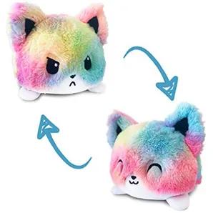 This cute cat plush toy can be flipped twice, is reversible made of high-quality 100% cotton, not easily deformed, touch delicate, very soft, and comfortable.Show your mood uniquely without saying a word! Not only cute and soft, these reversible cat plush toys are also easy to flip inside out! Each side shows a different emotion. These little cuddly reversible creatures are a great gift for all ages and perfect for playing, collecting & cuddling. Grab yours now! These plushies are the perfect gi