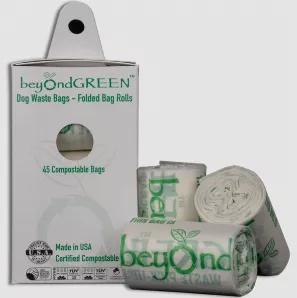 This pack of beyondGREEN dog poop bags contains 45 leak-proof dog poop bags which measure 9" x 12" and are 20 microns thick. Like all of our products, this pack of dog poop bags is manufactured in the United States, in sunny Southern California! With our strong dog poo bags, you can now bag poop better and ensure you keep your hands safe and clean, and the odor contained. These bags have more than enough capacity for multiple poop-mines or for large dogs. We are a ‘green business’ and theref