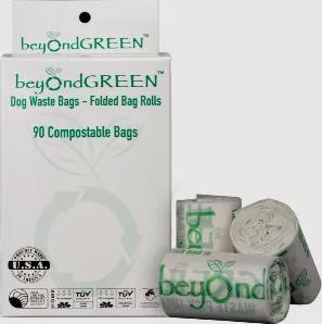 This pack of beyondGREEN dog poop bags contains 90 leak-proof dog poop bags which measure 9" x 12" and are 20 microns thick. Like all of our products, this pack of dog poop bags is manufactured in the United States, in sunny Southern California! With our strong dog poo bags, you can now bag poop better and ensure you keep your hands safe and clean, and the odor contained. These bags have more than enough capacity for multiple poop-mines or for large dogs. We are a ‘green business’ and theref