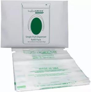 This pack of beyondGREEN dog poop bags contains 100 leak-proof dog poop bags which measure 9" x 13" and are 20 microns thick. Like all of our products, this pack of dog poop bags is also manufactured here in the United States, in sunny Southern California! With our strong dog poo bags, you can now bag poop better and ensure you keep your hands safe and clean, and the odor contained. These bags have more than enough capacity for multiple poop-mines or for large dogs. We are a ‘green business’