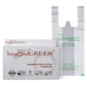 This pack of beyondGREEN cat litter pick-up bags contain 100 regular size leak-proof poop clean-up bags which measure 8" x 16" with 2.5" gussets and are 20 microns thick. Like all of our products, this pack of kitty poop bags is also manufactured here in the United States, in sunny Southern California! With our strong poo bags, you can now bag poop better and ensure you keep your hands safe and clean, and the odor contained. These bags have more than enough capacity for multiple litter box clean