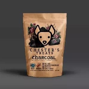 ACTIVATED CHARCOAL:<br>Cleans out toxins <br>Whitens teeth<br>Kills bad breath<br>Anti-gas & gastrointestinal support<br><br>COCONUT OIL:<br>Increase energy levels<br>Improve skin & coat<br>Improve digestion<br>Reduce allergic reactions<br><br>We use activated charcoal mixed with our proprietary plant-based collagen blend, fresh ginger, & turmeric to provide essential micronutrients to our dogs.<br><br>Guaranteed Analysis <br>1 TREAT = 1 SERVING<br><br>Crude protein (min) 25%<br>Crude fat (min) 