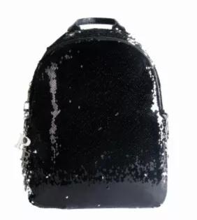 <p>This super fun backpack is made with sequin that changes from black to silver, and boasts a beautiful dangling keychain with our signature PER SE logo.<br />
10.2 inch (L) x 14.3 inch (H) x 3.5 inch (W)<br />
Vegan leather back, handle &amp; straps<br />
Dangling PER SE logo keychain<br />
Adjustable straps<br />
Silver color hardware<br />
Inside pocket for ID card<br />
Two exterior zip compartments<br />
Side pockets</p>