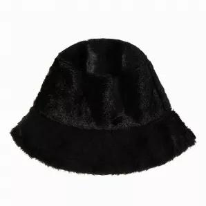 Black Faux Fur Bucket Hat