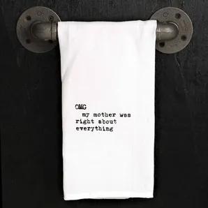 OMG, My mother was right about everything. // Each 100% cotton towel is printed by hand, one at a time, and gets softer with each wash. Containing durable fabric and print, these absorbent towels will be the workhorse of your kitchen. Wrapped around a loaf of fresh banana bread, these towels are the perfect hostess gift for those who appreciate the beauty of handmade. COLD WASH/WARM DRY: Machine wash in cold water and warm dry. This will help to protect the life of the fabric and the shape of yo