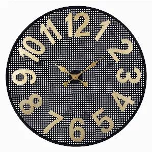 Add a lovely finishing touch to your interior styling with this modern oversized clock. Designed with a black background and gold numbers, it adds to any contemporary room's sleek and upscale look - a timepiece that makes a fantastic accent piece.<br>
