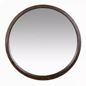 Show off your love for eye-catching home Decor with this handcrafted piece. This beautiful and bold mirror features a solid wood frame in a medium-dark stain. The frame flaunts natural grain details and extends all the way to the back of the piece.<br>
