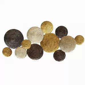 Add dimension to a plain wall in your home using the Stratton Multi Circles Wall Decor. Made from 100% metal with textured gold, copper, and silver finishes, this Decorative cluster of circles is eye-catching and unique. Display it alongside pieces of contemporary Decor for a cohesive look. Overall Measurement:25.50 W X 2.36 D X 52.15 H<br>
