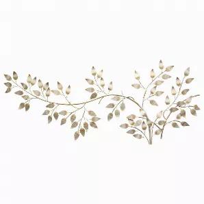 Add dimension to a plain wall in your home with the Brushed Gold Flowing Leaves Wall Decor. Made from durable metal with a brushed gold finish, this leaf Decor is whimsical and pretty. Display it in a traditional-style home as an elegant accent piece. Overall Measurement:60.00 W X 1.25 D X 28.00 H<br>