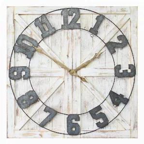 The Rustic Farmhouse Wall Clock by Stratton Home Decor makes it easy to bring a touch of special charm to Decor. Made of wood and metal with big, easy-to-see numbers and a distressed finish, this unique-looking timepiece adds tremendous flair and function to a wall in any room. Overall Measurement: 31.50 W X 1.38 D X 31.50 H<br>