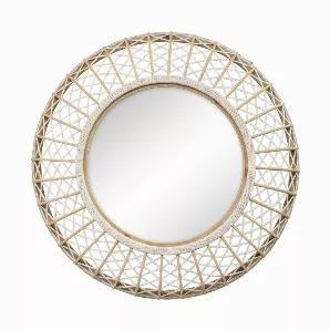 Create a taste of beautiful Tulum with Stratton Home Decor's 33.50" Cassie Woven Rattan Wall Mirror. Its handcrafted white rattan-style with braided rope design makes this mirror more a work of art than a mere accent. The open weave pattern exudes an airy feel and allows light to stream through it and reflect all around the center mirror for an added brightening effect. This mirror comes ready to hang and looks terrific placed near a tall house plant or on its own in any room. It measures 33.50"
