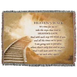 A Heavenly Scene Accompanies A Poem On This Tapestry Weave Cotton Throw Blanket. Makes A Thoughtful And Comforting Gift In Times Of Bereavement. Edges Are Fringed On All Sides And Add About 2 Inches To Each Side. Size Of Throw Is Approximately 68x48. Text Of Poem: Heavens Walk - It Is Time For Me To Take The Steps That Lead To Heavens Gate. And With Each Step I Will Think Of You And All The Times We Have Spent. I Am Going Now To Paradise Where There Is Only Love And No Pain. And I Will Wait Unti