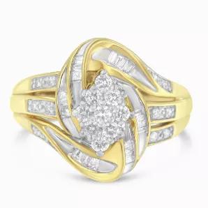 Crafted from 10kt Yellow Gold, this charming cocktail ring is sure to add a sense of glamour to any outfit. The multi-row design combined with the sparkling natural diamonds creates a chic design which stands out from the crowd. This ring will be a distinguishable addition to any women's jewelry collection. Comes in size 7.