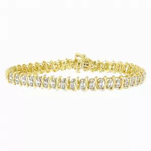 Here's a gift with plenty of sparkle to spare! Each classic round cut diamond in this stunning one carat bracelet is connected by shimmering, raised yellow gold links, creating an 'S' shape all the way around for an unforgettable presentation.