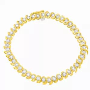 Celebrate your endless love with this captivating bracelet. A spiral band of shimmering yellow gold wraps around two carats of stunning round cut diamonds for a glamorous finish. What a beautiful reminder of how much she means to you.