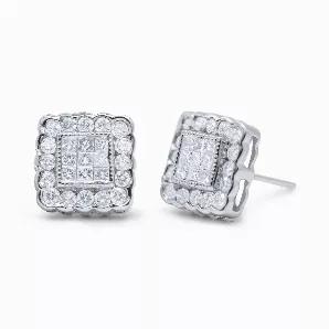 Beautifully crafted of high-quality 14-karat white gold, these stunning square shaped stud earrings hold 1.1 carat of dazzling, round and princess cut diamonds. Polished to a high shine finish, these earrings secure with push-on-screw-off clasp. Wear it up for a casual everyday wear or for any occasion.