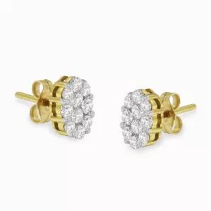 Make an impression on the jewelry lovers with these dainty diamond earrings. Stylish and sophisticated, the earrings are constructed of 18 karats white gold with intricate detail. Featuring the ornamentation of sparkling round cut diamonds in a prong style makes them a great jewel to be worn on any occasion.
