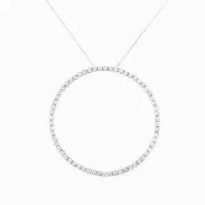 You can't go wrong with this simple and delicate circle pendant necklace. Crafted in cool .925 sterling silver, this pendant features 5ct TDW of diamonds. 62 glistening round cut diamonds line this open circle pendant that dangles from a rope chain and secures with a spring ring clasp.