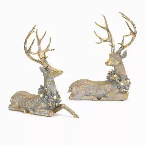 Add a chic touch of nature to your holiday Decor with this beautiful set of Deer Figurines. Featuring two assorted designs, the lougning deer design paired with the shiny gold finish is the perfect combination to create a stunning Christmas display. The quality polyresin and metal composition is sure to last for seasons to come. Display the pieces together to make a statement, or display them alongside your other holiday Decor to add character to the space.