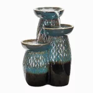 Bring serenity to your home or garden with the elegant Ceramic Fountain. Water pours from tallest bowl onto the descending bowls. The soothing sound of water will create a relaxing ambiance in your garden retreat. Great for both indoor and outdoor use, its sturdy ceramic construction is guaranteed to last through the years.