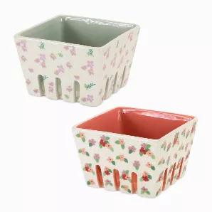 Serve your guests in style this spring with our adorable set of Ceramic Berry Containers. Featuring two assorted designs and six total pieces, this set is sure to fit in with any style of spring Decor. The fun red and green color schemes paired with the delicate floral design is the perfect combination to create a stunning spring display. Reccommended for both functional and Decorative use, this set will come in handy when serving your guests small finger foods such as fruits, veggies, nuts, etc