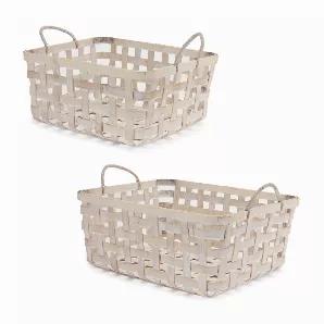 Enhance your home Decor with this beautiful set of Bamboo Baskets with handles. Featuring two assorted sizes, the soft ivory finish paired with the woven basket design is the perfect combination to create a timeless display. The qualtiy bamboo wood composition is sure to last for seasons to come. Complete the look by adding novelty or filler Decor to each basket.