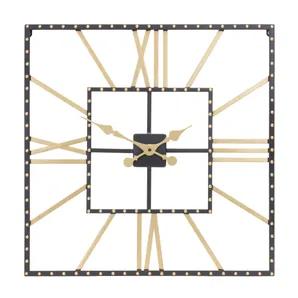 Metal Square Wall Clock with Roman Numberals 