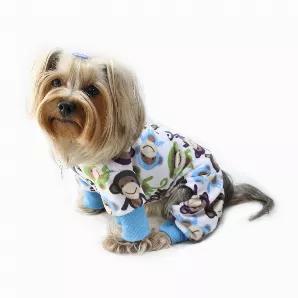 Adorable and ultra soft furry pajamas made with stretchable minky fabric, with brown, green and blue monkey prints all over! Accented with stretchable collar and cuffs. A small D-Ring attached near the neck area to add on a "Klippo" charm or ID tag! Each outfit comes in its own Klippo logo charm. (Size XL fits: Neck 13"~15"; Chest 18"~20"; Back Length 14"~16")