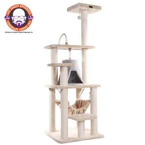Real Wood 65" Cat Tree With Hammock, Playhouse A6501