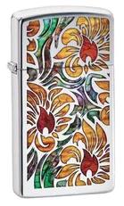 Zippo Fusion Floral Design High Polish Chrome Slim Windproof Lighter 