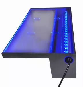 Pondmaster LED LIGHTED SPILLWAY is a self-contained LED Spillway that is designed specifically for Waterfalls, Inground Pools, Retaining Walls and many other applications where you desire the beauty of running waterfalls. It features a low energy 6-Watt LED Light Bar that has a brilliant blue colored water feature.<br> <li>o Designed for Self-Contained Waterfalls, Retaining Walls an d Many other Applications<li> <li>o Brilliant Blue Colored Water Feature<li> <li>o Includes a 3/4" to 1-1/4" Stepp