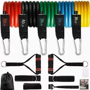 <p><strong>Resistance Bands Set | Exercise Bands with Protective Sleeve: Portable Resistance Bands with Door Anchor, Handles, and Ankle Straps [13 Item Set]</strong></p><p><br></p><p><strong>Achieve an amazing full-body workout with this 13-piece resistance band set. You can use them on their own or incorporate them with other popular workout routines. This resistance band set can be a great complement to any popular workout like Yoga, Pilates, and more. Use them for general exercise, stretching
