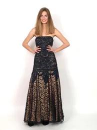 Sue Wong Black and Gold lace gown