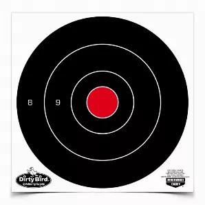 Spot your shots easily with the "intense white" splatter from the Dirty Bird 8" Round Bullseye Target. The large size bullseye targets are great for longer range shooting or short range shooting! Offers a heavy tagboard construction with a non-adhesive back that allows you to affix to any surface as you wish, add notes, and then easily save the targets for future reference. Great for indoor or outdoor use.