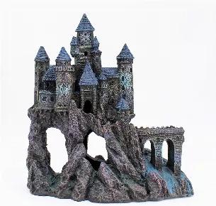 The Penn Plax Castle Aquarium Decoration offers visual interest to your tank while reducing fish boredom. Painted in shades of grey, this medieval castle is perched upon a rocky landscape with a flowing waterfall underneath. This aquarium decoration serves two purposes, to add visual interest for humans but also acts as a hideaway and passageway for your fish. Aquarium ornament is made of quality resin and hand painted; measuring 12.8 inches across and 18.8 inches high by 8 inches deep. This aqu