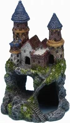 This Aquarium Decoration features a castle perched on a rocky hill, with cone shaped roofs and stone details. The ornament is made of safe, durable, fish-safe resin that can be used in both freshwater and saltwater tanks. The product not only provides beauty for your tank, but also gives your fish hideaways and passageways to reduce boredom. You can use this ornament alone or combine it with other Penn Plax decorations for a custom look (sold separately). Give your fish a place to play, hide, an