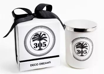 Welcome to 305 Candles. We are a team of locals that love our city so much that we wanted to share it with the world. We aim to make our customers smile by captivating their senses with unique scents that are inspired by the beautiful city of Miami Beach. <br>

305 Deco Dreams transports you to a tropical paradise. The fruity mandarin, honeydew and coriander notes will keep you relaxed and feeling upbeat.<br>

Size: 8.5oz Premium Candle<br>
Ingredients: Soy Wax with Essential Oils<br>
Burn Time: