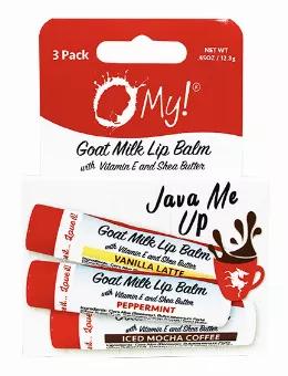 We Love our Coffee!! 3 coffee flavored Goat Milk Lip Balms that will wake your lips up and call them to attention for dose of healthy moisturization! <br>  Features: <br> Provides chemical-free SPF from farm-fresh goat milk and high quality oils
Paraben Free, Phosphate Free, Sulfate Free, Phthalate Free, Palm Oil Free <br>
Nourishing Shea Butter <br>
Antioxidant Rich Vitamin E <br>
Leaping Bunny Certified Cruelty Free