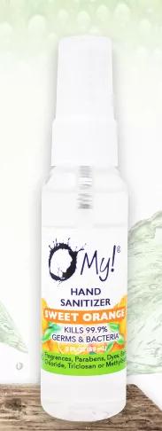 Kills 99.9% of Germs and Bacteria the spray comes in contact with. O My!(R) Hand Sanitizer helps to reduce germs and bacteria when washing hands is not possible. <br> Features: <br> FREE from Parabens, Dyes, Benzalkonium Chloride, Triclosan and Methylisothiazolinone. <br> 
Helps to reduce germs and bacteria when washing hands is not possible! <br> 
Active Ingredient of 70% Isopropyl Alcohol - Inactive Ingredients of Hydrogen Peroxide, Aloe, Glycerin & Eucalyptus Essential Oil. <br> 
Bottled in c