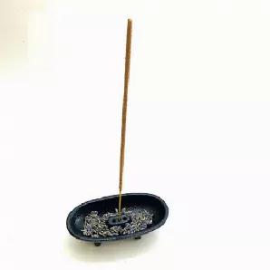 <div class="small text-break" data-mce-fragment="1"><span data-mce-fragment="1">Black Cast Iron Smudge Pot Incense stick and cone Burner</span></div><div class="small text-break" data-mce-fragment="1"><span data-mce-fragment="1"></span></div><div class="small text-break" data-mce-fragment="1"><span data-mce-fragment="1">A canoe-shaped cast iron incense burner that can also convert into a smudge pot. The metal section in the middle that holds the incense sticks is replaceableand can be removed to